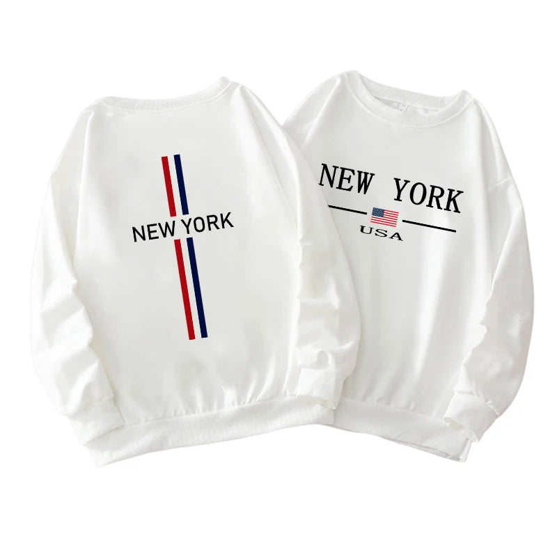New York Fashion Printed O-Neck Hoodies for Men Spring Autumn Male Warm Long Sleeved T-shirts Urban Trend Casual Streetwear Tops