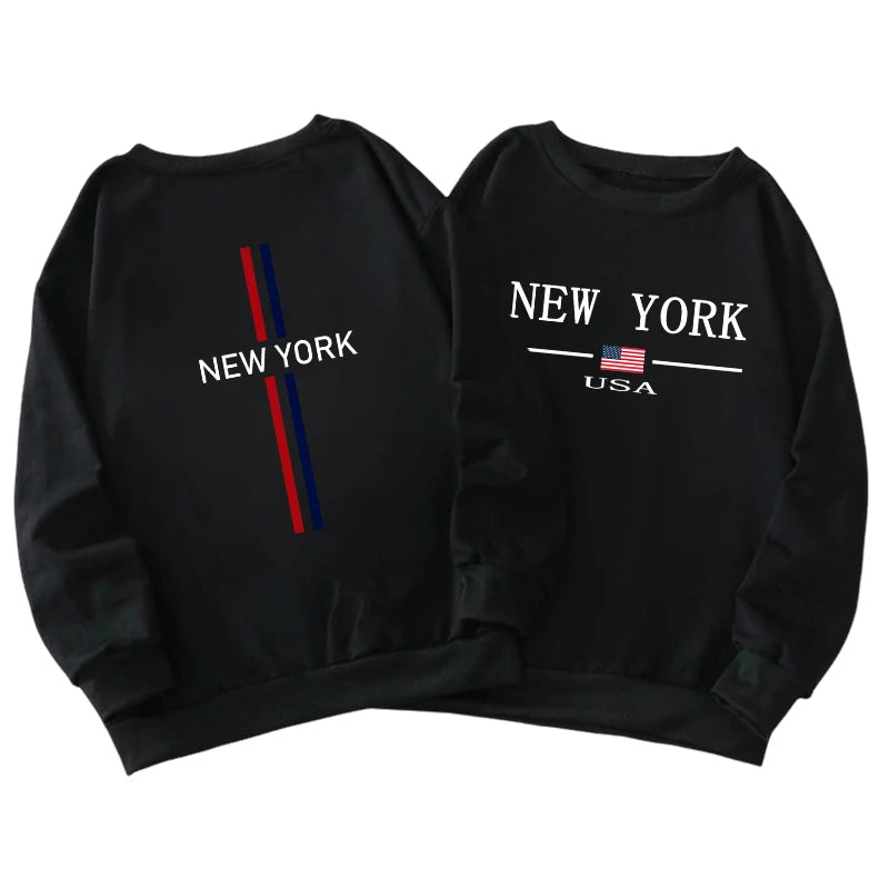 New York Fashion Printed O-Neck Hoodies for Men Spring Autumn Male Warm Long Sleeved T-shirts Urban Trend Casual Streetwear Tops